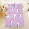 thumbnail image 4 of Manfei Cartoon Kitten King Sheets, Valentine's Day Love Heart Balloon Bedding, Purple, 4 Pieces, 1 Flat Sheet, 1 Fitted Sheet and 2 Pillowcases, 4 of 6