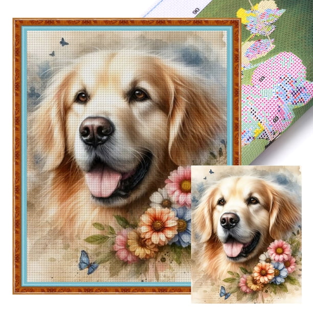 Kit Punto Cruz Perro Impreso Hilo Algodón Ecológico Bordado Arte 40x50cm 11CT