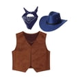 thumbnail image 3 of Yeahdor Kids Girls Boys Western Cowboy Dress Up Suede Tassel Vest with Hat Bandanna Fancy Party Outfit Navy Blue 4, 3 of 5