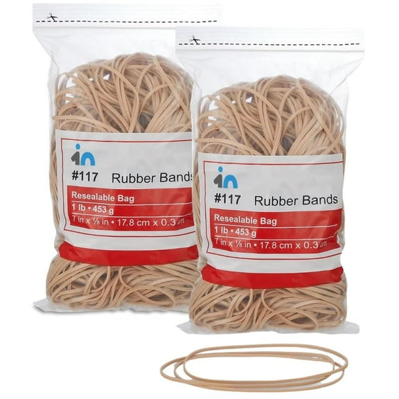 1InTheOffice Rubber Bands #117, Size 117 Rubber Bands, Beige, 1 lb. Bag, 420/Pack