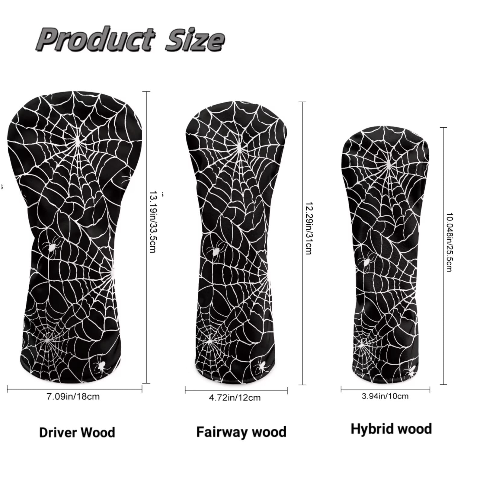 Uorisanigo Golf Club Head Covers, Halloween Spider Web Print Driver Cover Fariway Wood Headcovers Hybrid Head Covers 3/5 Wood Headcover Leather Headcovers for Club Protective
