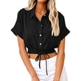 thumbnail image 4 of Women Casual Crop Short Sleeve Button Down Blouses Shirt Collar Loose Fit Shirt Black XL, 4 of 6