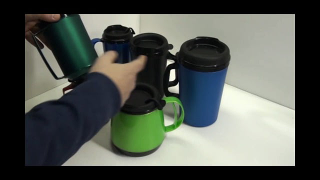 2 Foam Insulated 12oz ThermoServ Travel Mugs Green Blue 