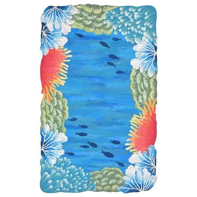 Trans-Ocean Importe VGHR8413703 Tapis d'Intérieur et d'Extérieur 27 Po x 8 Pi Liora Mannequin Visions IV Reef Border - Bleu
