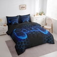 thumbnail image 3 of Manfei Neon Blue Gamepad Twin Bedding Sets 7-Piece for Boy, Chic Honeycomb Abstract Bedding Comforter Set, Modern Video Game Reversible Sheet Sets, Breathable Home Decor, 3 of 7