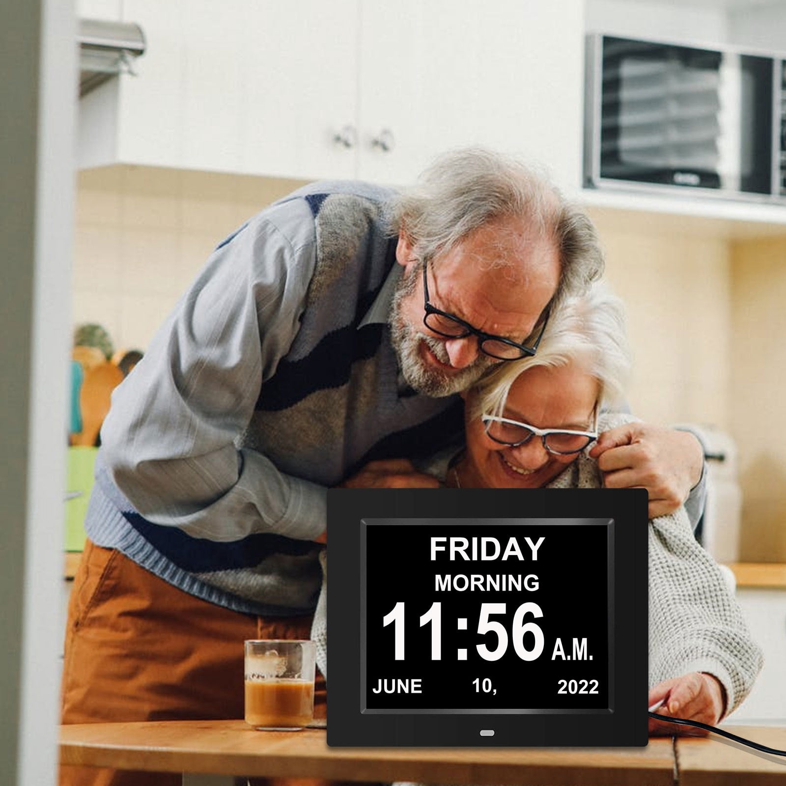 Pokanic Digital Calendar Date Multi Alarm Clock 8 inch Large Display Auto-Dimming Electic Desk Table Wall Mount Office, Home, Kitchen, Room, School, Bedroom, Living Room (Black)