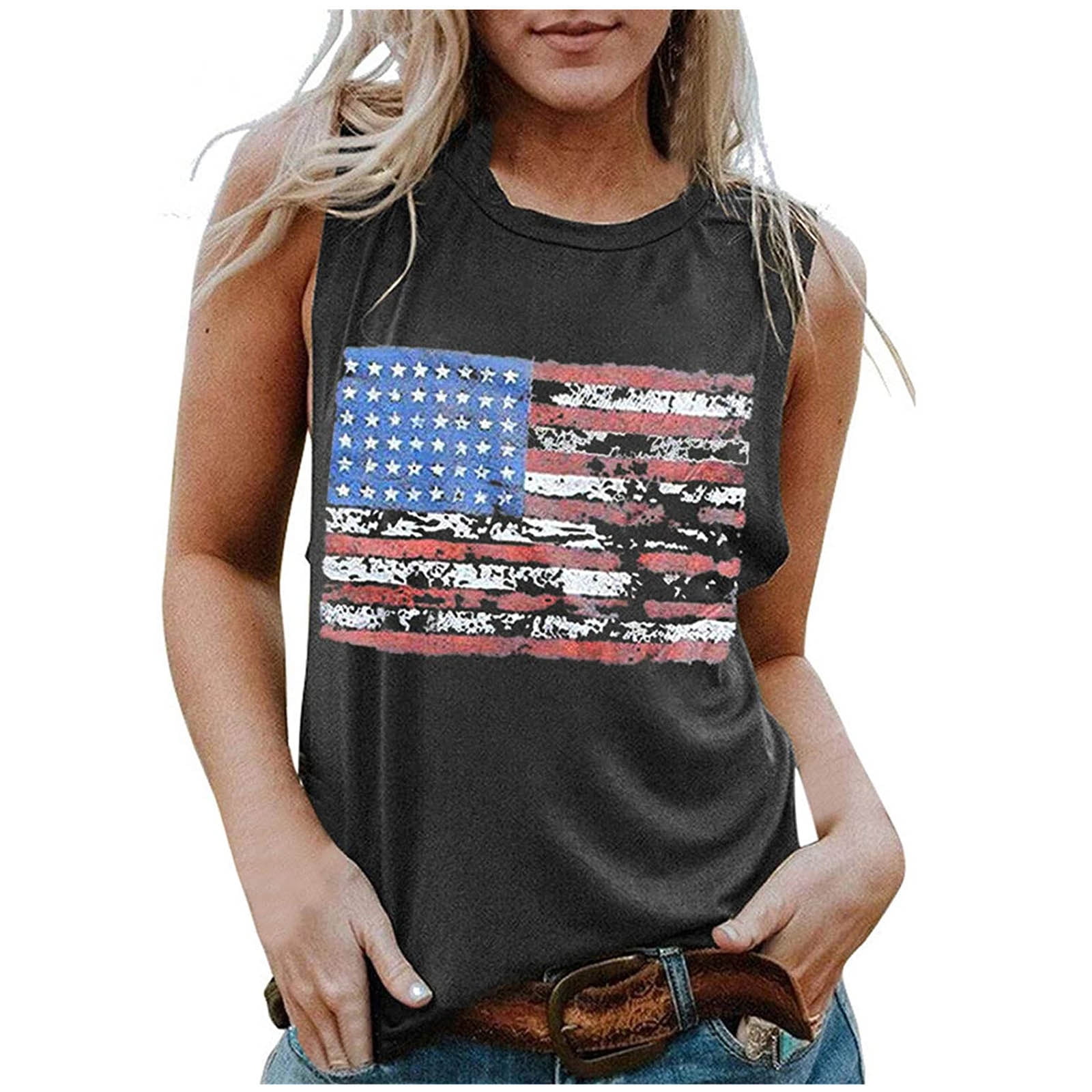 Comical Shirt Mens Pinup Girl American Flag Tank Top