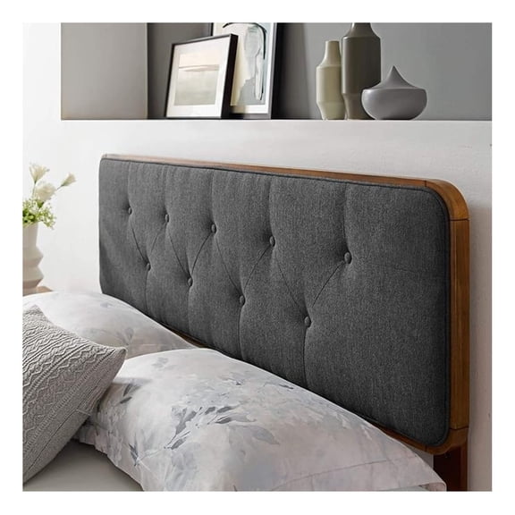 Collins Tufted Twin Fabric and Wood Headboard in Walnut Charcoal