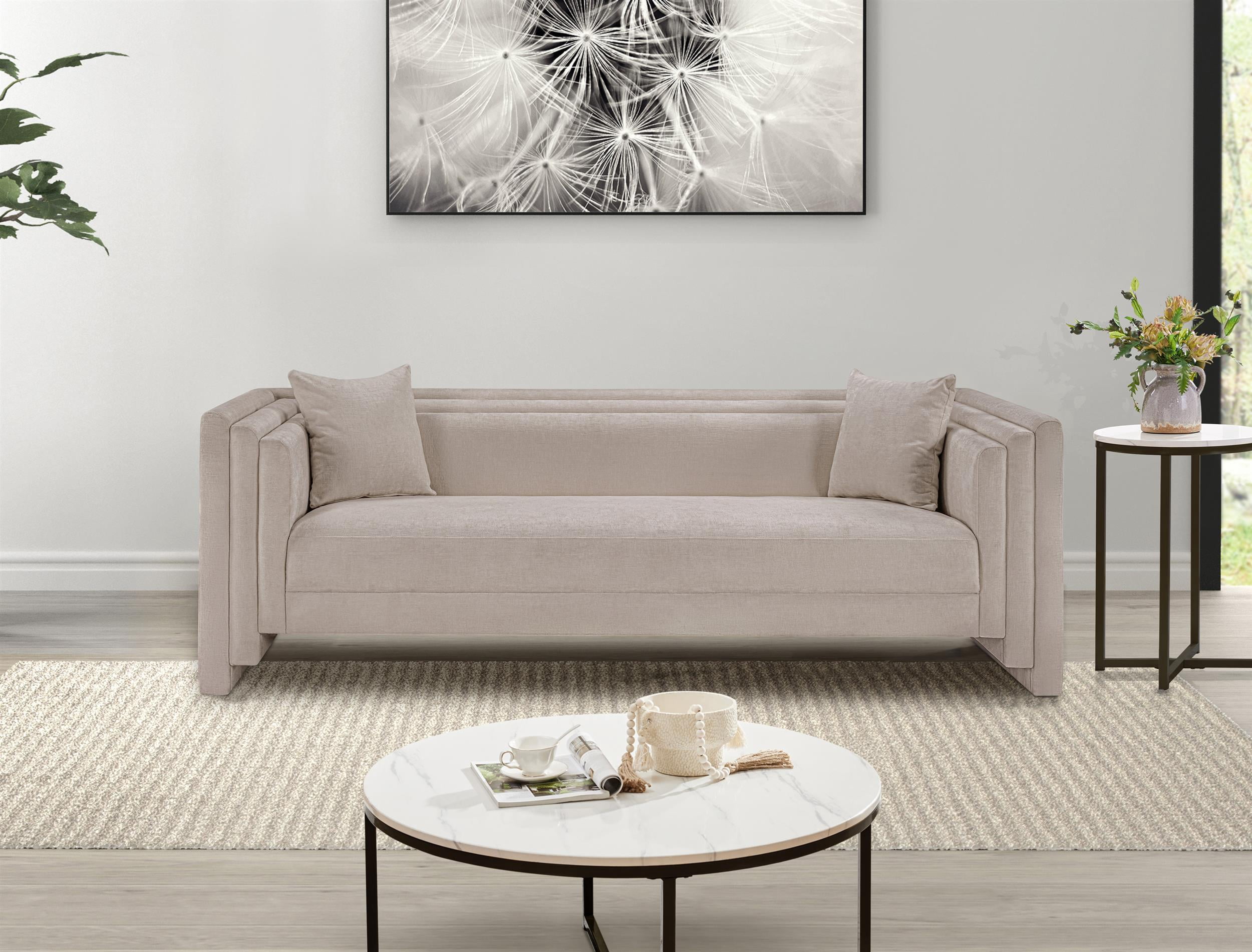 Meridian Furniture Everett Beige Chenille Fabric Upholstered Sofa