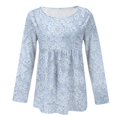 thumbnail image 3 of Holzkary 3/4 Sleeve Tops for Women Casual Flowy Printed Boho Peasant Tshirts Lightweight Fall Trendy Hiking Party Beach Blouses New Printed Loose Large Size Long Sleeved T Shirt Light Blue S, 3 of 5