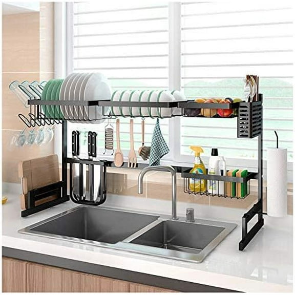 YANGLI Over The Sink Dish Drying Rack 33", Stainless Steel Storage Shelf with Cutlery Holder