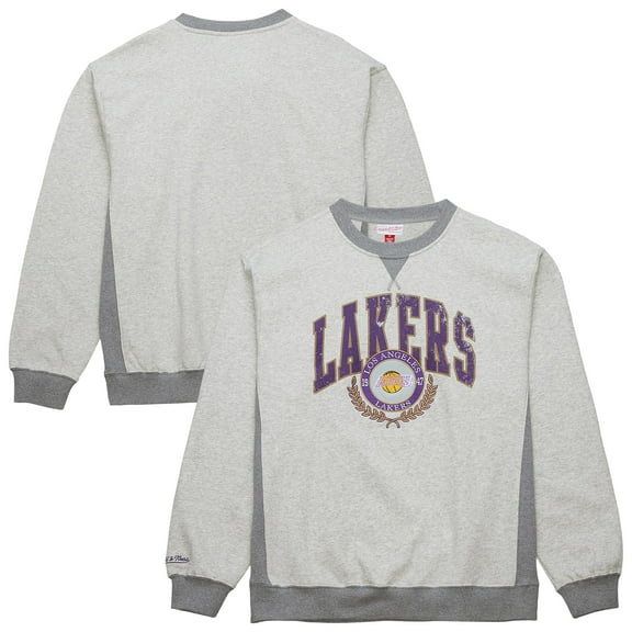 Men's Mitchell & Ness Heather Gray Los Angeles Lakers  Vintage Logo Pullover Sweatshirt