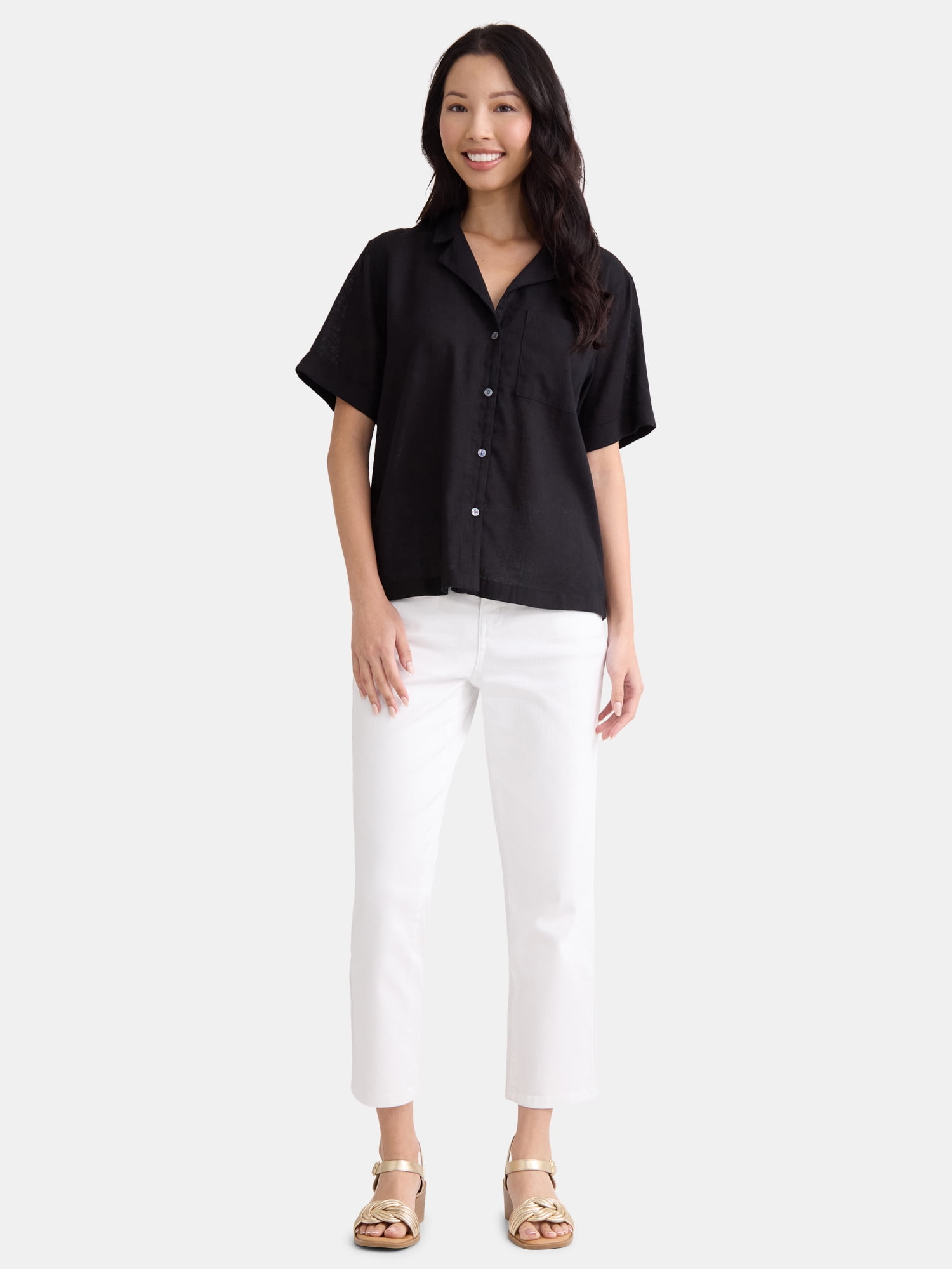 Time and Tru Women’s Cropped Camp Shirt, Sizes XS-XXXL