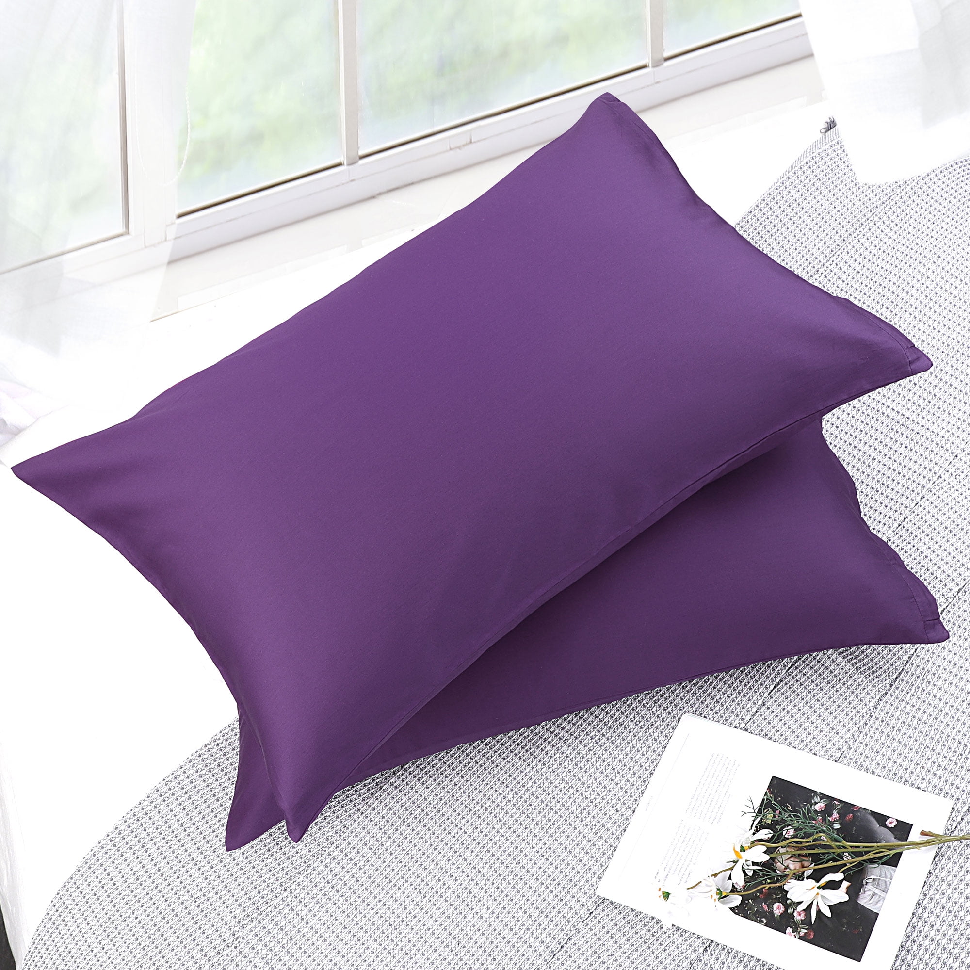 Unique Bargains Breathable Zipper Closure Cotton Pillowcases 2 Pcs Grape Standard