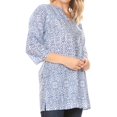 thumbnail image 4 of Sakkas Sasa Women's Casual Summer Cotton 3/4 Sleeve Print Loose Tunic Top Blouse - 19922-TileBlue - L/XL, 4 of 5