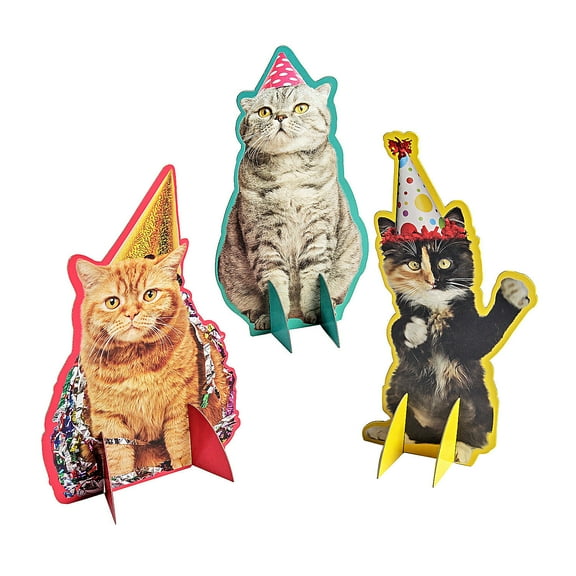 Fun Express 9 1/2" – 9-3/4" Birthday Cats Tabletop Centerpiece Set - 3 Pieces