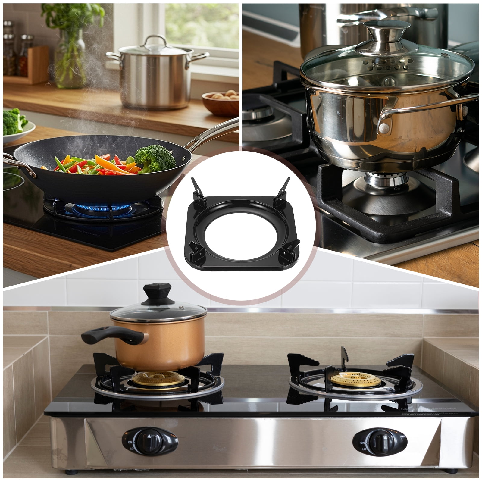 Uxcell Wok Ring for Gas Stove, 4.9 Inch Cast Iron Gas Stove Rack Wok Support Ring Square Cooktop Solid Stand Brackets Replacement Accessories for Home Kitchen Burner, Black