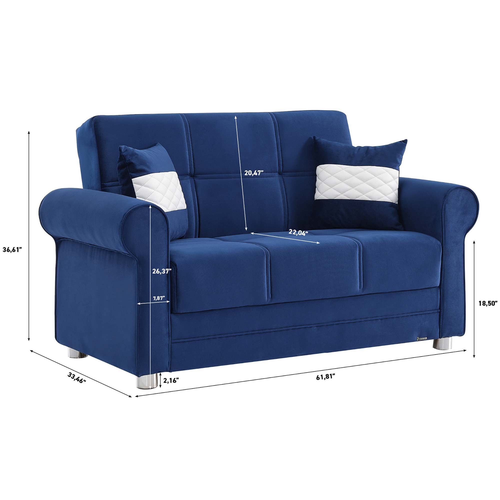 Ottomanson Convertible Sleeper Loveseat with Hidden Storage, Firm Seating, Blue