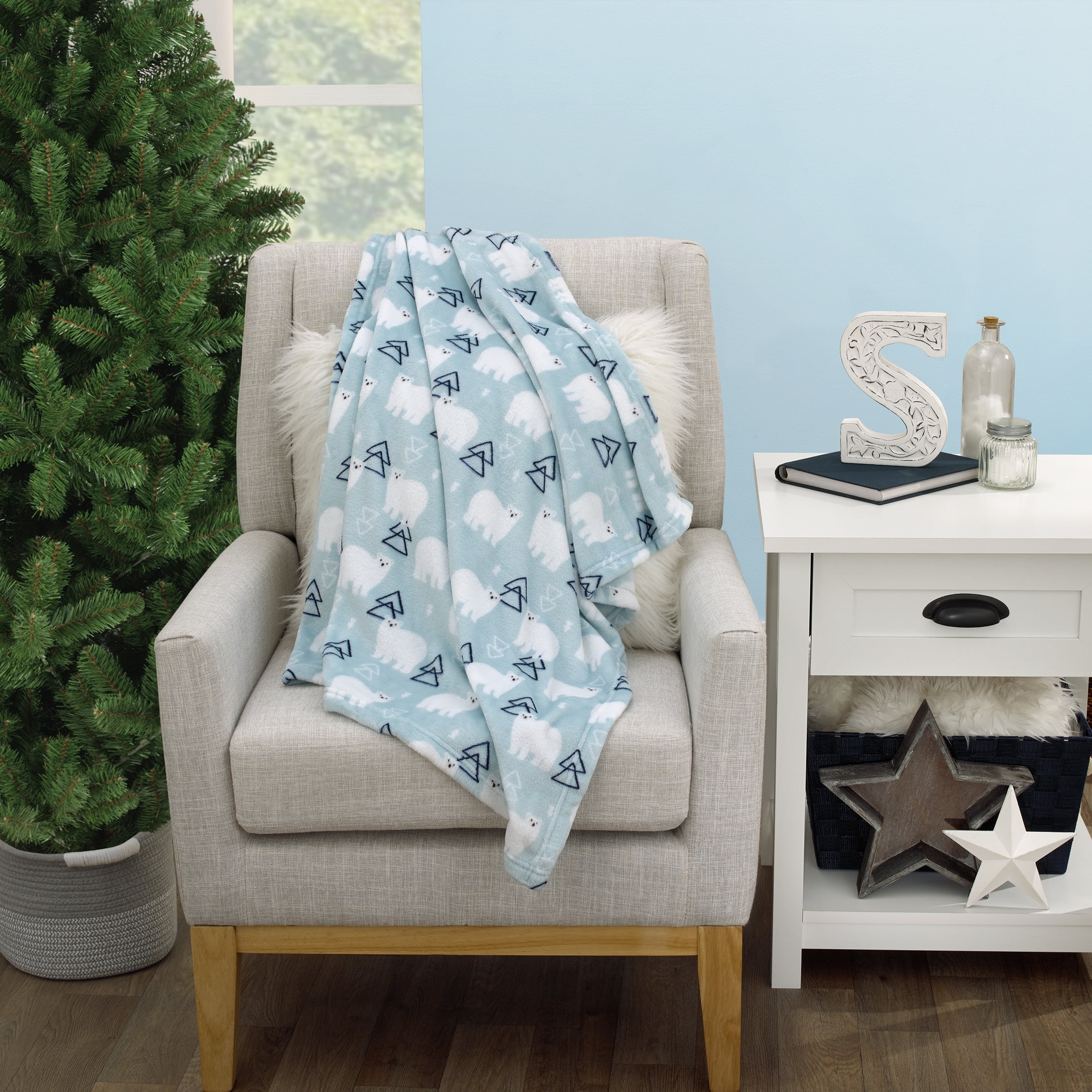 Parent s Choice Aqua Polar Bears Plush Baby Blanket 30 x 36 Walmart