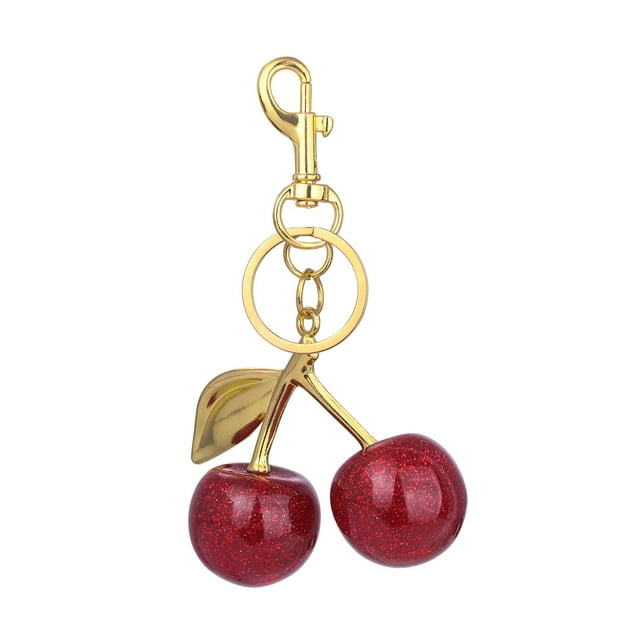 Visland Keychain Bag Charm with Golden Shimmering Resin Cherries Hypoallergenic Steel Key Pendant Bag Wallet Accessory