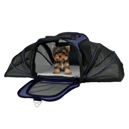 Airline Compliant Expandable Pet Carrier-17.5”x11”x11.25” Pet Travel Bag-Has View Window, Removable Pad, Leash, Detachable Strap by Petmaker