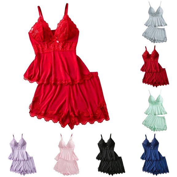 CAIVO Women Soft And Cozy Lace Trim Sleepwear For Comfortable Short Pajama Wear With Delicate Detailing Tops With Bottoms Fashionable Homewear