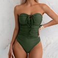thumbnail image 5 of Women Strapless Bathing Suits Ruched Halter Bandeau One Piece Swimsuit for Women Ruched Tummy Control Bathing Suit Push Up Slimming Swimwear Women's Solid Color Pleated Bandeau Swimsuit With Front Ti, 5 of 9