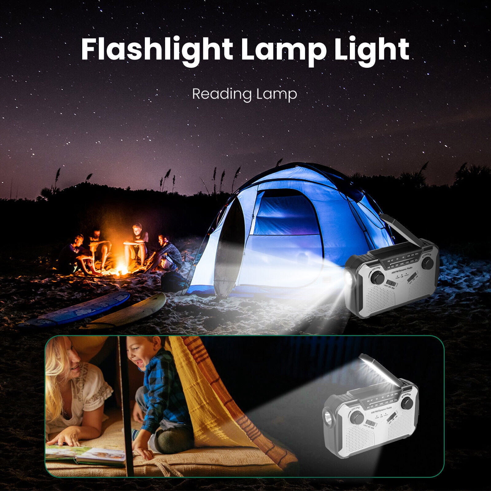 XZKING Emergency Weather Radio, AA Batteries/Hand Crank/Solar/USB Charging, NOAA/AM/FM, LED Flashlight and Reading Lamp,SOS Alarm & Flashlight,Yellow
