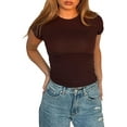 thumbnail image 3 of Women Short Sleeve Crop Tops Solid Color Slim Fit Summer Round Neck Basic T-shirts for Party Streetwear, 3 of 8