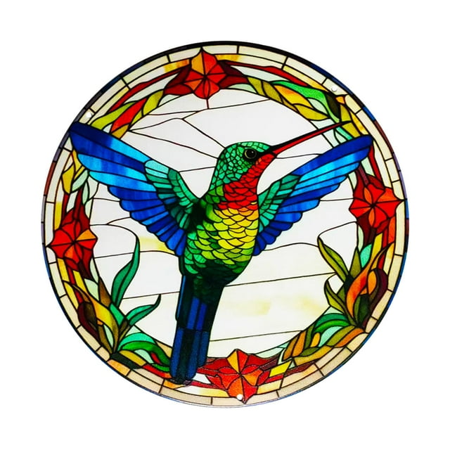 veasfak 20cm Metal Colorful Bird Wall Art Decor Round for Backyard Courtyard Durable Style A