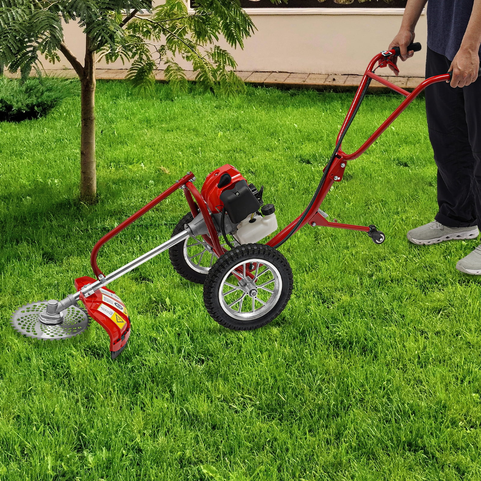 49.0CC Two-Stroke Air-Cooled Hand Push Lawn Mower Gas, Single-Cylinder Grass Hand Push Irrigation Mower with 0.95L Fuel Tank Volume