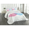 thumbnail image 3 of Ambesonne Modern Quilted Bedspread Set 3 Pcs, Simple Celebration Hearts, King Size, Pale Pink Blue, 3 of 5