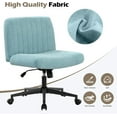 thumbnail image 2 of Cross Legged Swivel Office Chair with Universal Wheels, Linen Fabric Armless Home Desk Chair with Wide Seat, Adjustable Rocking Computer Chair with 15-Degree Swing Backrest for Bedroom, Blue, 2 of 7