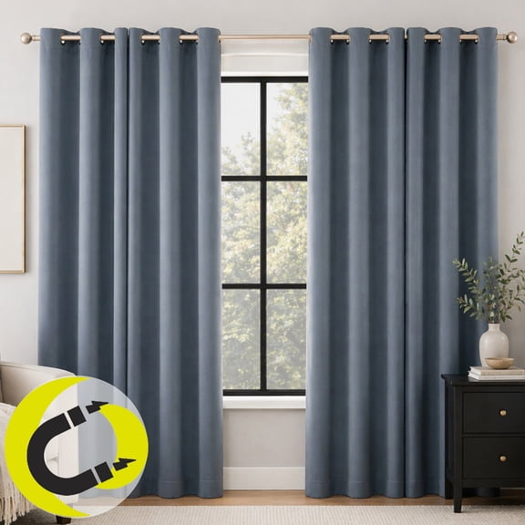 Sun Zero Graham 2-pack Dual-Sided Magnetic Closure 100% Blackout Grommet Curtain Panel Pair, 40"W x 84"L, Denim Blue
