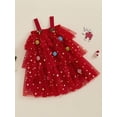 thumbnail image 4 of Jaweiwi Toddler Kids Little Girl Christmas Dress 1-9 Years Star Print Square Neck Sleeveless Layered Tulle Dresses with Plush Ball Christmas Hat, 4 of 9