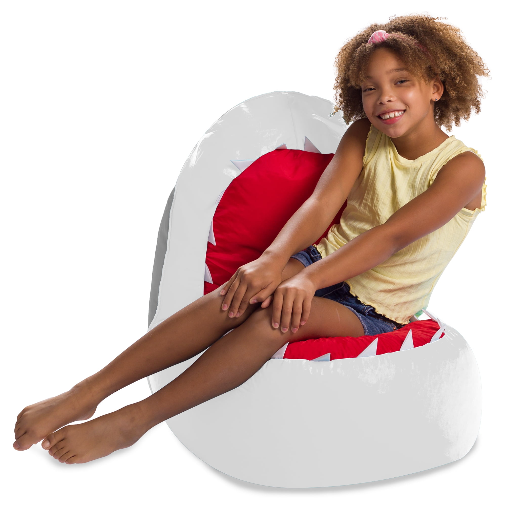 Posh Creations Bean Bag Chair, Soft Shark Lounger for Sitting, Reading,Kids, 2.5 ft,White