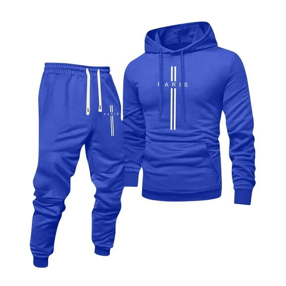 Hogleaql Mens Hoodie Sweatsuit 2 Piece Solid Color Fleece Hoodie Jogging Sport Pant Set Casual Winter Suit with Pockets Royal Blue L