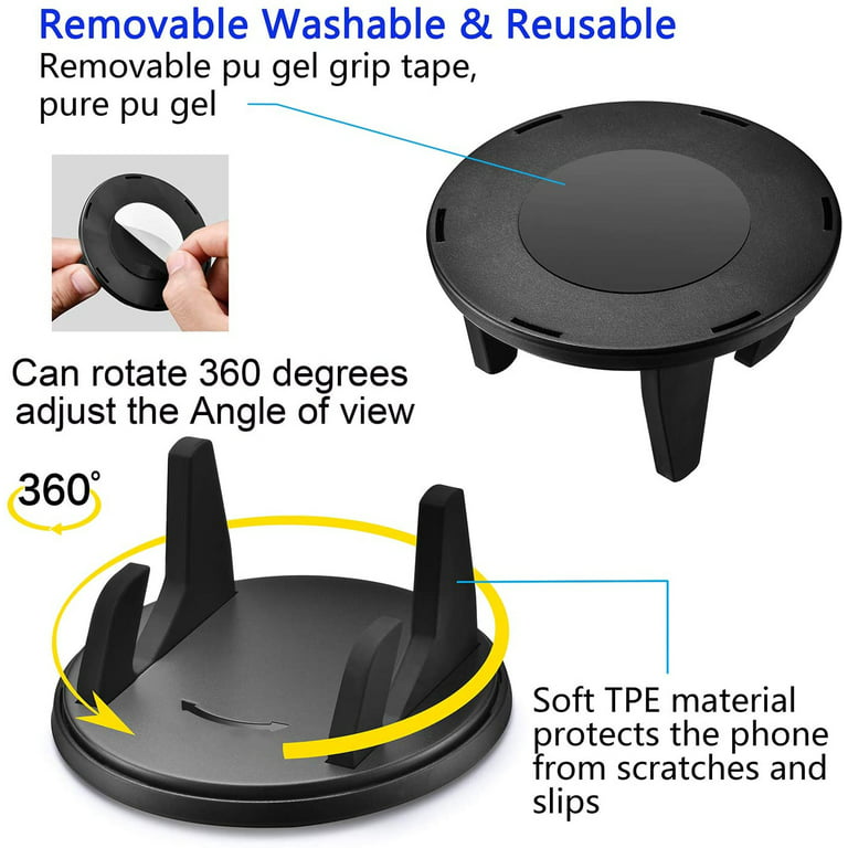 Phone Mount for Car, 360° Rotatable Dashboard Horizontal & Vertical Viewing  Cell Phone Holder, Washable Reusable Car Phone Mount, for iPhone Samsung 