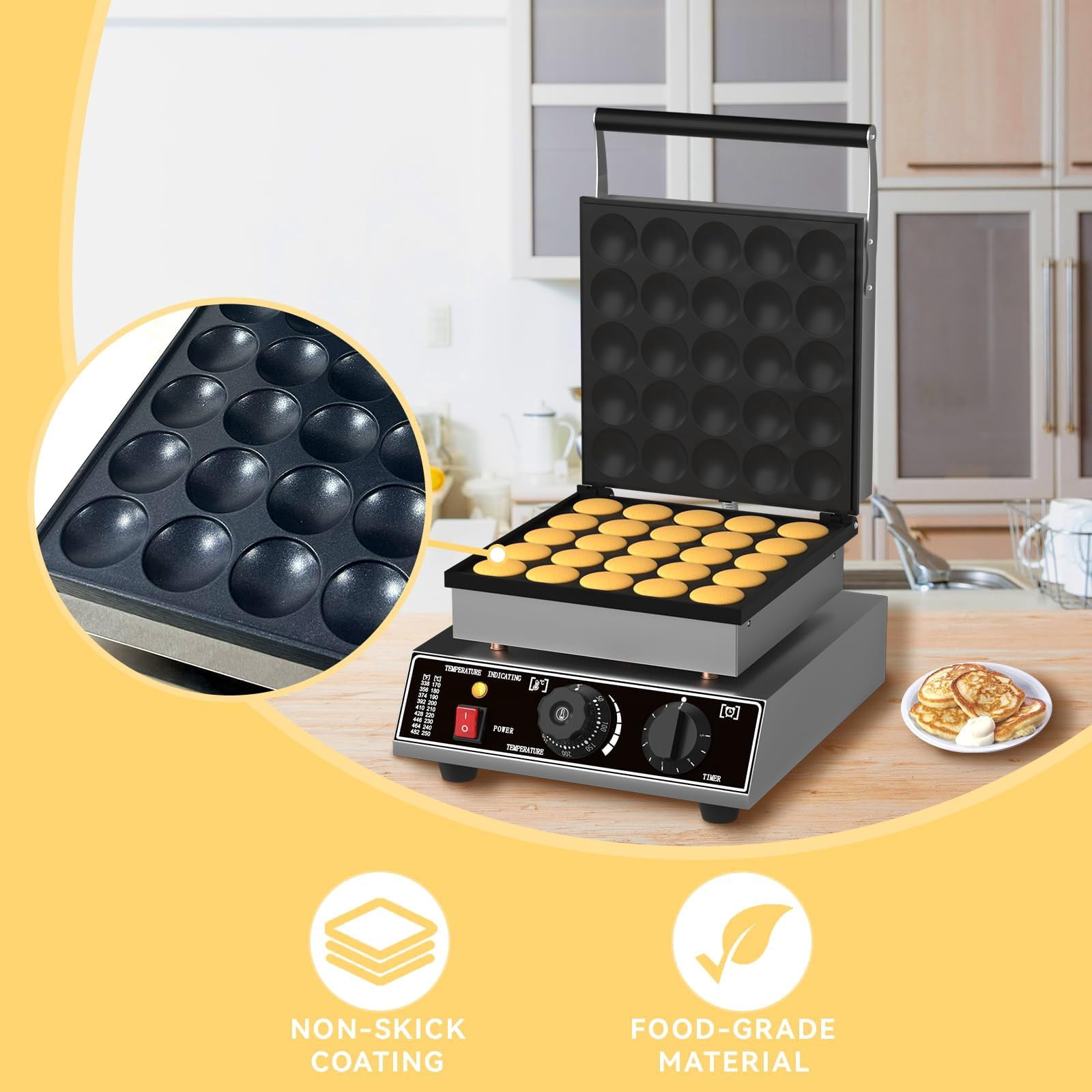 25 PCS Mini Waffle Maker Machine,1750W Stainless Steel Electric Nonstick Pancake Maker Machine, for Home and Restaurants