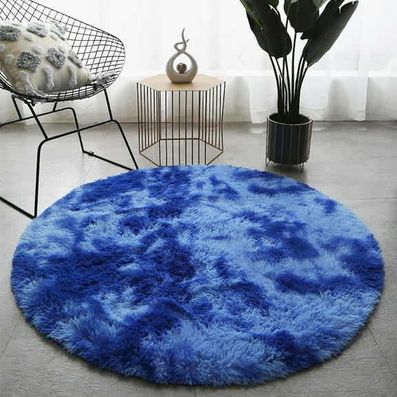 WEXIA Blue Area Rug Round 4x4ft Fluffy Plush Circle Rug Shaggy Carpet for Bedroom Living Room Kids Room Dorm Nursery Room