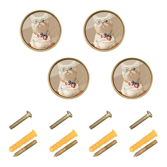 4 Pcs 32mm Diameter Round Cabinet Hardware Knob Zinc Alloy Furniture Knobs for Dresser Home Decor Cream-colored Cat