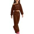 thumbnail image 2 of Kiijoy Girls Outfits Bow Off Shoulder Cropped Sweatshirt Pants Clothes Set, Sizes 5-14, 2 of 4