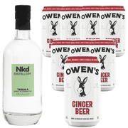 Nkd Distillery Tequila Alternative Premium Non-Alcoholic Spirit 750 ML Bottles w Owen’s Mixers Ginger Beer 8.2 OZ Cans - Perfect for Mocktails - A