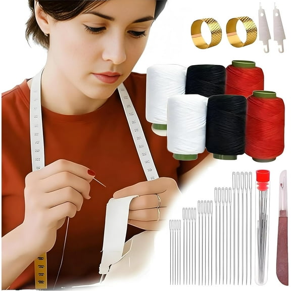 37PCS Stainless Steel Needles for Hand Sewing, Big Eye Steel Sewing Needles Kit, Portable DIY Hand Made Craft Set, Sewing Working Kit for Beginners, Professional DIY Lovers (1Set-37PCS)