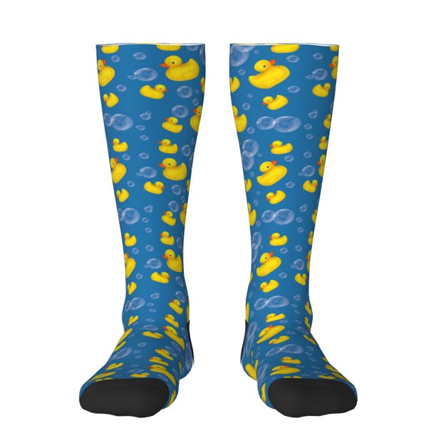 Fotbe Rubber Duck Calcetas Divertidas Estampadas para Hombre y Mujer, Calcetas de Algodón hasta la Rodilla para Caminar, Correr, Enfermería y Embarazo