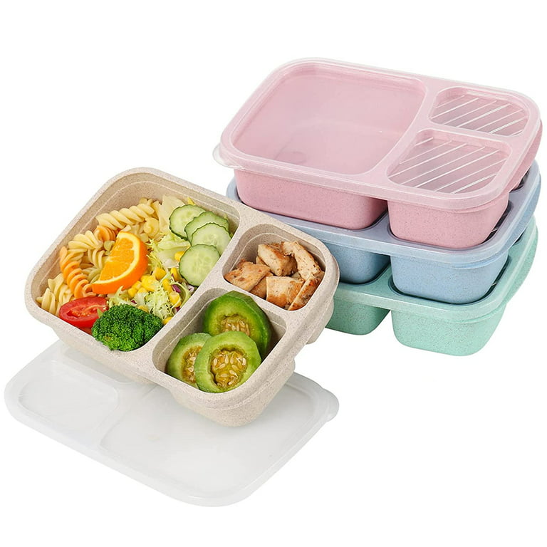 4 Pack Bento Lunch Box, 4 Compartment Meal Prep Containers for Kids,  Durable BPA Free Plastic Reusable Food Storage Containers - Stackable,  Suitable