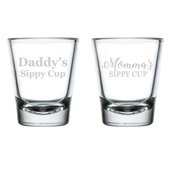 Set of 2 Shot Glasses 1.75oz Shot Glass Gift Funny New Parents, Gift For Couple, Gift For Mom And Dad Momma And Daddy's Sippy Cup