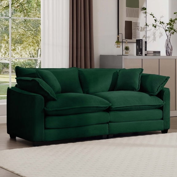 Fabulous Green Corduroy Sofa with 4 Pillows - Classic & Modern Fusion for Comfort