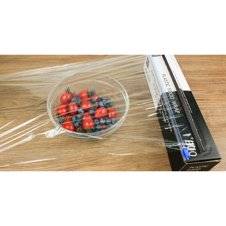 24/7 Bags Plastic Food Wrap- 800 Sq. ft. BPA-Free, Includes Optional Slide Cutter, Extra Cling and No Mess, Clear