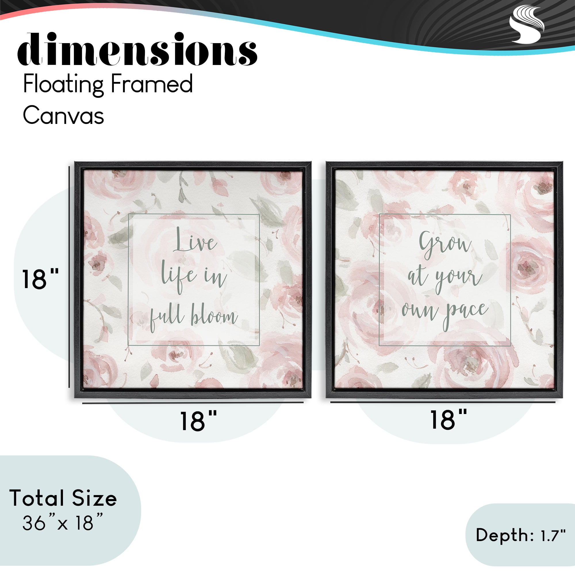 Stupell Industries Full Bloom at Your Pace Florals 2 Piece Black Framed Floater Canvas Set, design by Carol Robinson
